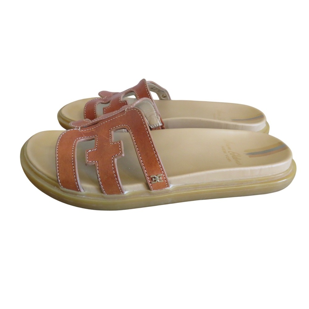Sam Edelman Valeri Leather Slide Sandals Brown Cutout Platform Womens 8.5M 38.5 - Picture 4 of 7